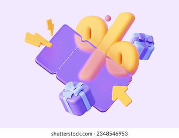 3D glass coupon. Mockup of transparent coupon with interest and gift. For profitable sales, promotions and various festive events. Isolated on pink background. 3d rendering  - Powered by Shutterstock