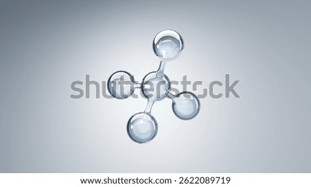 3D glass molecule structure representing active ingredients in skincare or haircare formulas, highlighting innovation, hydration, and scientific beauty.
