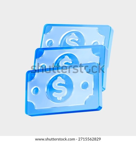 3D Glass Stack of Dollar Bills Icon, Cash and Income Concept. Liquid Glass design icon, a trending glass icon for graphic design, UI, UX interfaces, and 3D illustration.