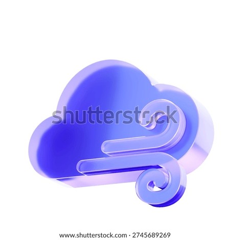3D Glass wind cloud icon, weather icon. Transparent liquid Glass icon, glassmorphism icon, crystal clear. 3d illustration.