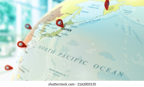 3d Globe With North Pacific Ocean Point. 3d Illustration. 