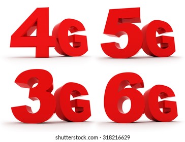 3D glossy 3G 4G 5G 6G icon isolated on white