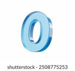 3d Glossy Blue number 0 or Zero isolated on white background. 3d illustration