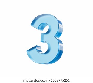 3d Glossy Blue number 3 or Three isolated on white background. 3d illustration
