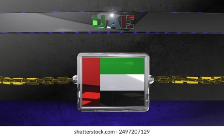3d Glossy square icon with frame - Illustration of Flag of United Arab Emirates - UAE