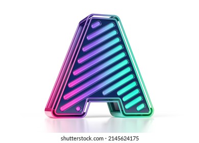 3D glowing letter A in gradient pink   purple to teal  Neon style lettering design  High quality 3D rendering 