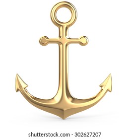 3D Gold Anchor On A White Background