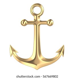 3D Gold Anchor On A White Background