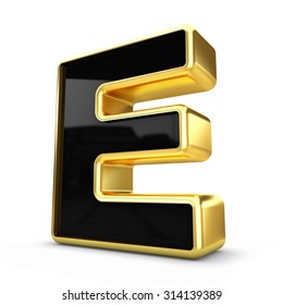 3d Gold And Black Metal Letter E Isolated White Background