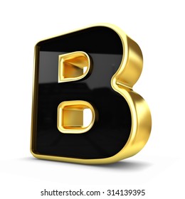 3d Gold And Black Metal Letter B Isolated White Background