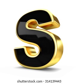 3d Gold And Black Metal Letter S Isolated White Background