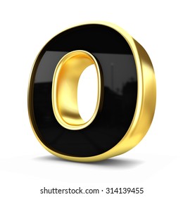 3d Gold And Black Metal Letter O Isolated White Background