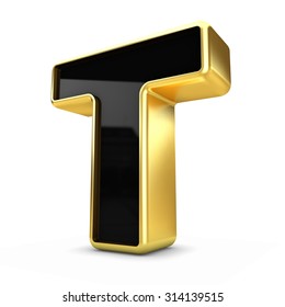 3d Gold And Black Metal Letter T Isolated White Background