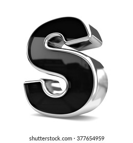 3d Gold And Black Metal Letter S? Isolated White Background