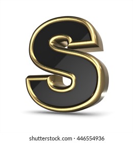 3d Gold And Black Metal Letter S Isolated White Background