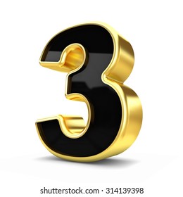 3d gold and black metal number 3 isolated white background