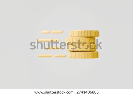 3d gold coin stack icon. fast payment concept. minimal cartoon finance money transfer cash flow for fintech app ui. isolated on white transparent background. 3d render.