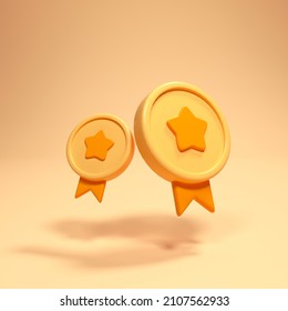 3D Gold coins and star icon  Premium Quality guarantee label  3d render illustration