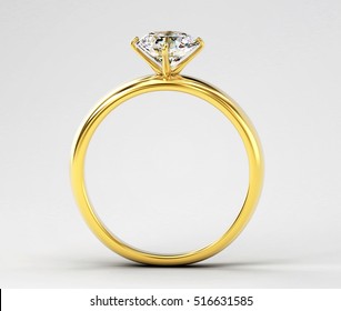 3D Gold Diamond Ring Isolated On White Background.