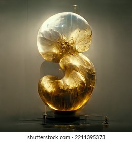 3d Gold Glass Metal Ball Number 5 Five Or Three 3 Isolated White Background. 3d Illustration