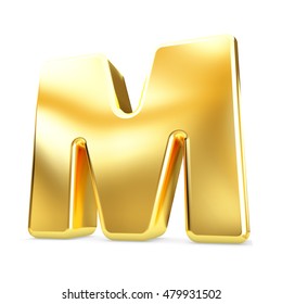 3d Gold Letter M Isolated White Background.