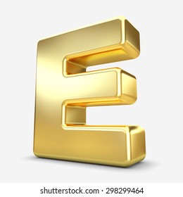 3d Gold Metal Letter E Isolated White Background