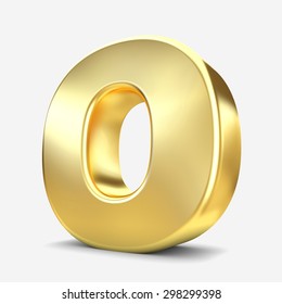 3d Gold Metal Letter O Isolated White Background