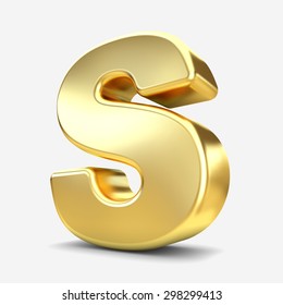 3d Gold Metal Letter S Isolated White Background