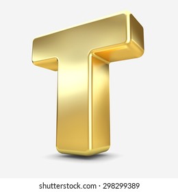 3d Gold Metal Letter T Isolated White Background