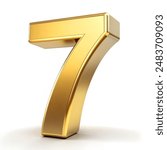 3d Gold metal numbers - number 7 on white background