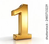 3d Gold metal numbers - number 1 on white background