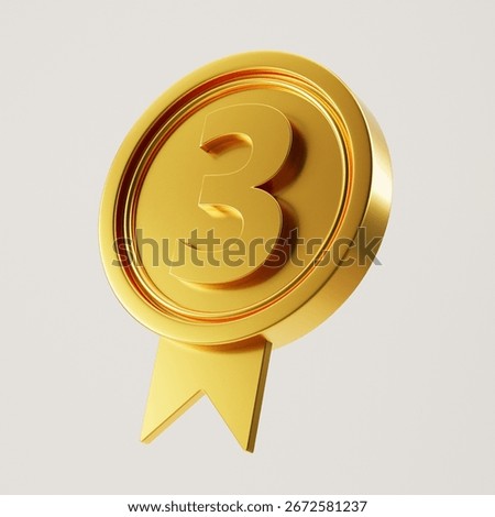 3d Gold Number Three Badge Medal