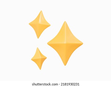 3D Gold Star Sparkle Emoji. Cute Shiny Star Shaped Object. Magic Element. Cartoon Creative Design Icon Isolated On White Background. 3D Rendering