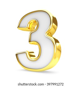 3d gold - white number 3 three isolated white background.