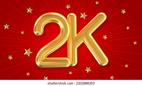 3d Golden 2K With Star And Red Background. 3d Illustration.