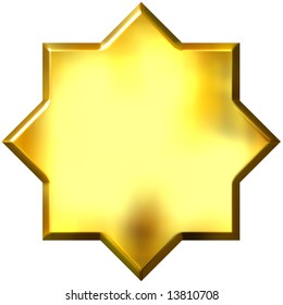 3d Golden 8 Point Star