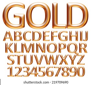 3d Golden Alphabet On White Background