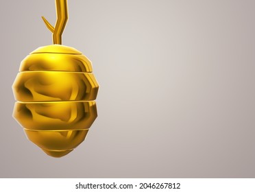 3D golden beehive illustration on grey background. a place for text.