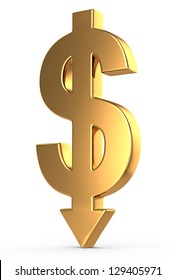 3d Golden Dollar Sign With Arrow Down