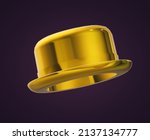 3D golden hat on black background. Golden 3d hat illustration.