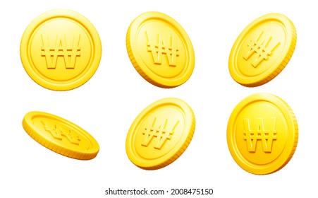 3d Golden Korean Won Coin Money