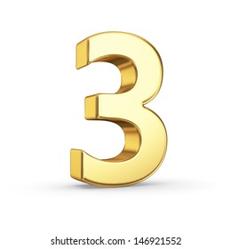 3D golden number 3 - isolated with clipping path