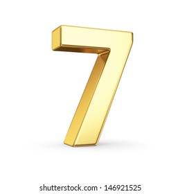 3D golden number 7 - isolated with clipping path