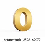 3D Golden number Zero 0 isolated on white background, 3d illustration