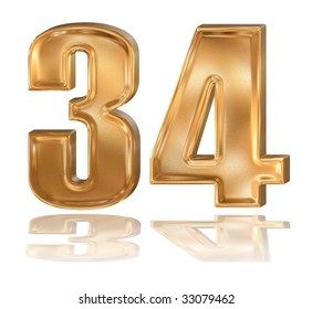 3d golden patterned digit with reflection, 3, 4.