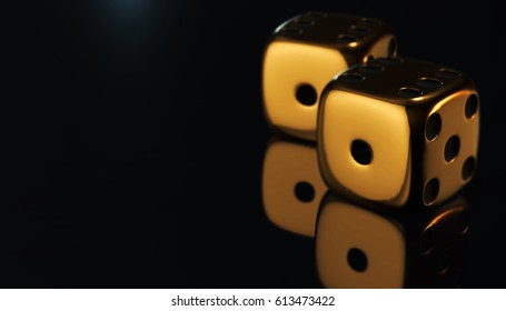 3d golden poker two dice, reflection on black background, 3d rendering - Powered by Shutterstock