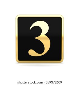 3d golden square box number 3 three with gold metal frame alphabet 