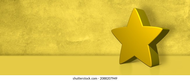 3D Golden Star Banner In Gold Background With Copy Space. Business Reward, Employee Recognition, Achievement And Award Concept