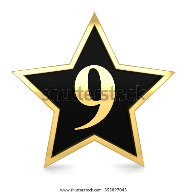 3d Golden Star Number 9 Nine Stock Illustration 355897043
