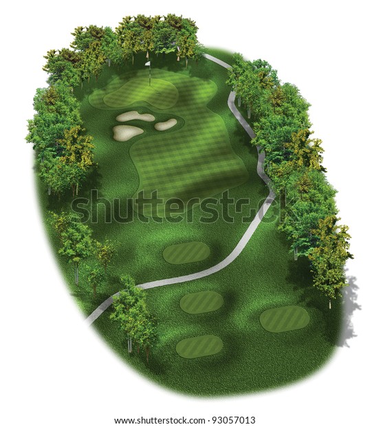 3dゴルフ場ホールレイアウト 3次元ゴルフイラスト 3ホール のイラスト素材